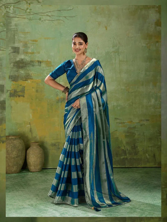 Tattva Blue Velvet Satin Saree