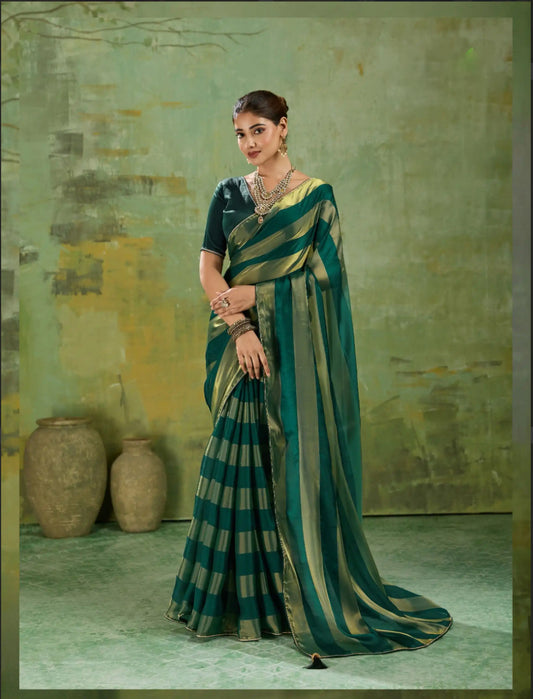 Tattva Green Velvet Satin Saree