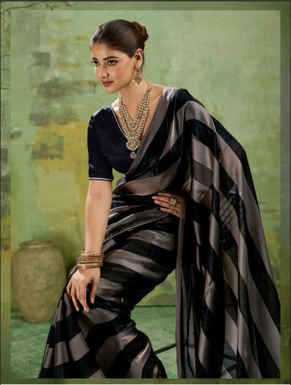Dialogue Black Velvet Satin Saree