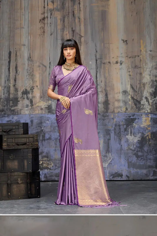 Tigress Purple Satin Silk Saree