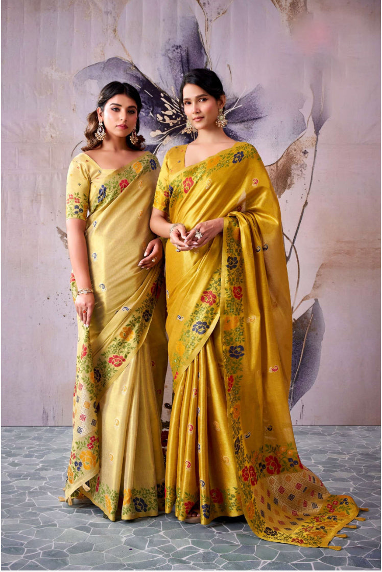 Manan Soft Golden Tissue Silk Saree