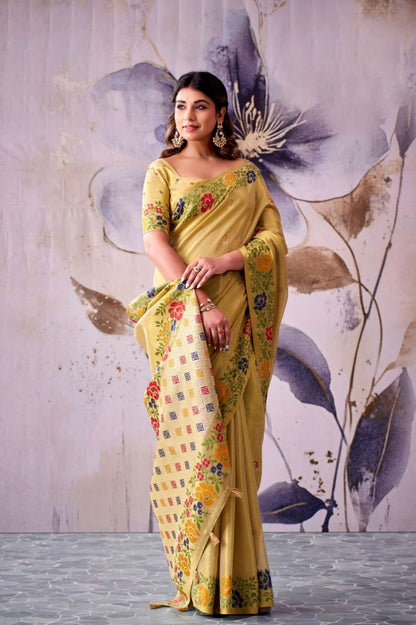 Manan Soft Golden Tissue Silk Saree