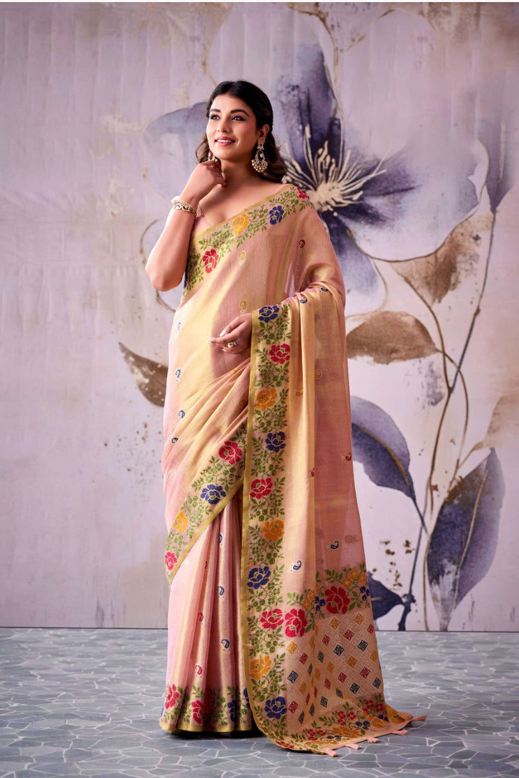 Manan Pink Tissue Silk Saree