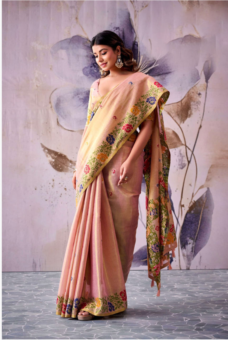 Manan Pink Tissue Silk Saree