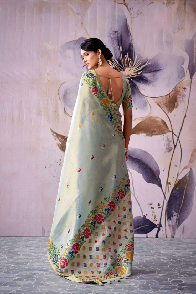 Manan Mint Green Tissue Silk Saree