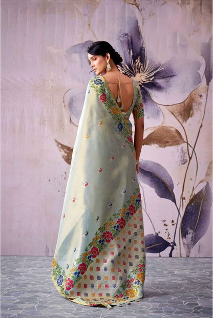 Manan Mint Green Tissue Silk Saree