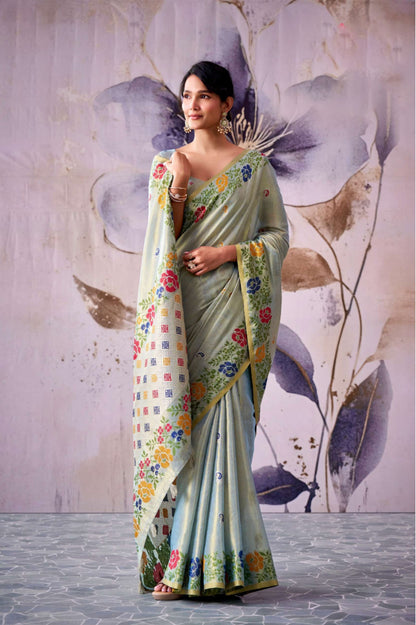 Manan Mint Green Tissue Silk Saree