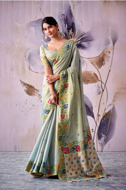 Manan Mint Green Tissue Silk Saree