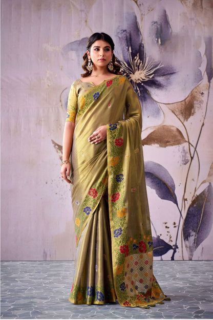 Manan Mehendi Green Tissue Silk Saree
