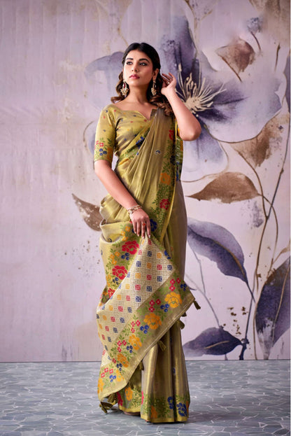 Manan Mehendi Green Tissue Silk Saree