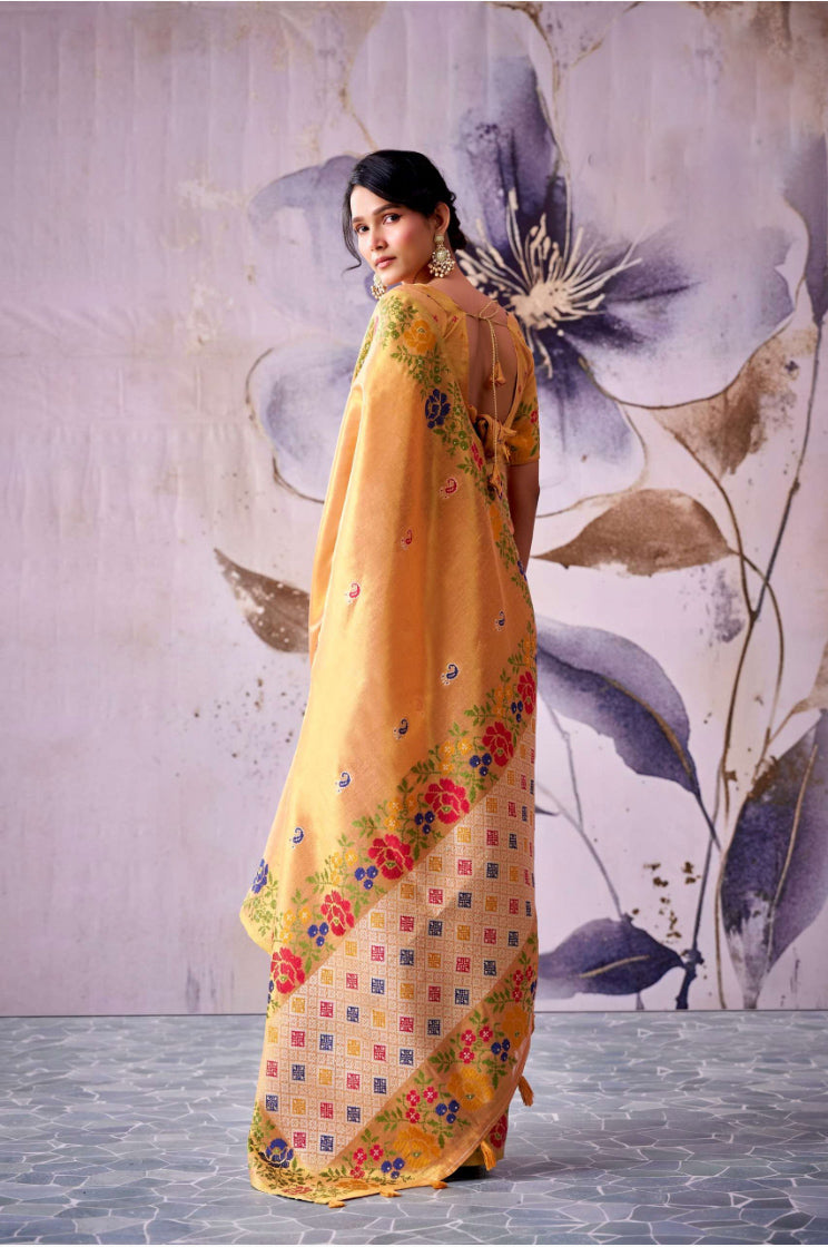 Manan Orange Tissue Silk Saree