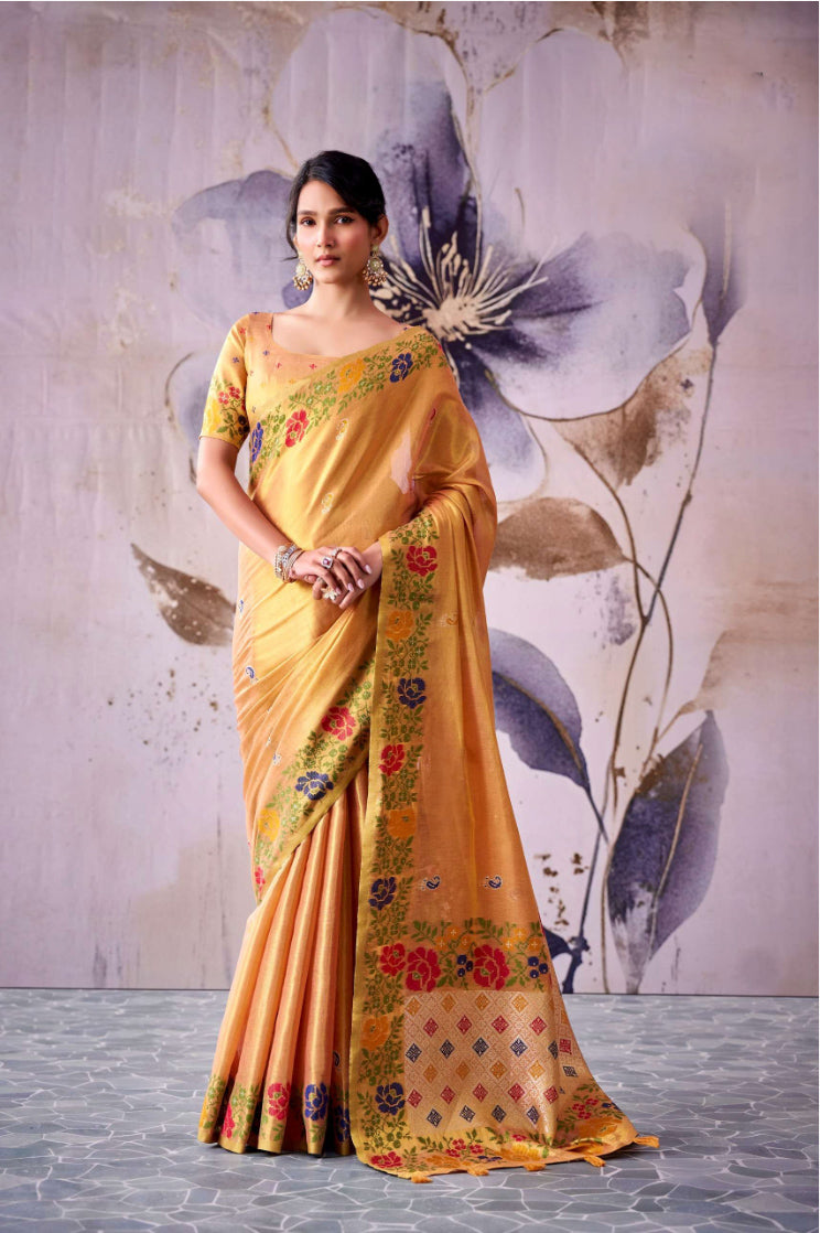 Manan Orange Tissue Silk Saree