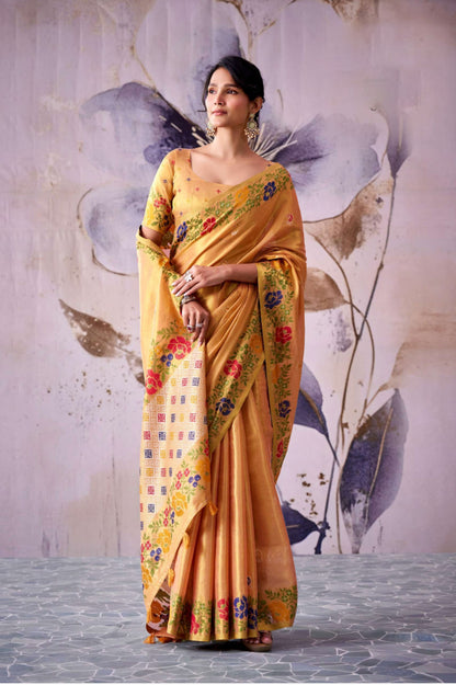 Manan Orange Tissue Silk Saree