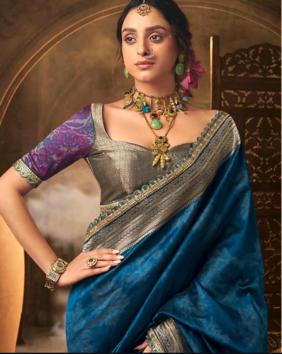 Matrut | Kalaya Royal Blue Banarsi Saree