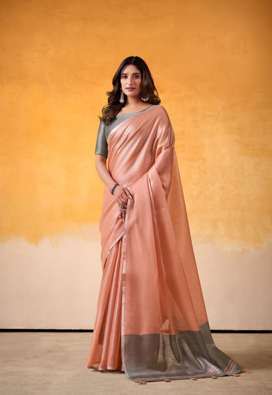 Matrut | Anvika Peach-Grey Saree