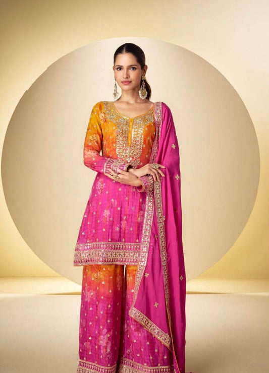 Matrut  | Kanika Yellow-Pink Palazzo Suit
