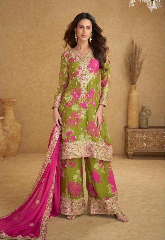 Matrut  | Sofiya Green-Pink Palazzo Suit