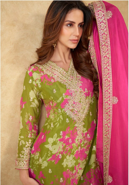 Matrut  | Sofiya Green-Pink Palazzo Suit