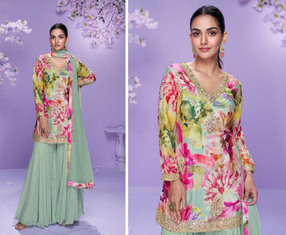 Matrut  | Vaani Sea Green Sharara Suit