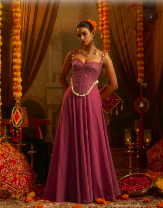 Ojas D02 Mauve Indo-western