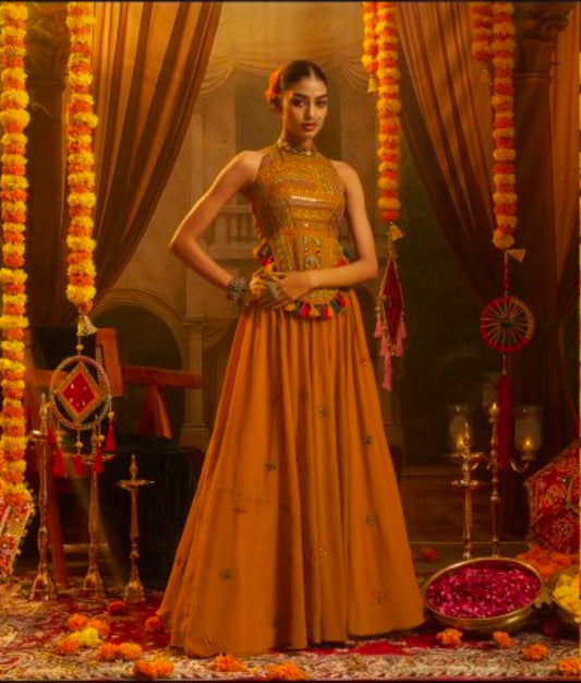 Ojas D02 Mustard Indo-western