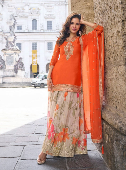 Matrut  | Rashmika Orange Sharara Suit