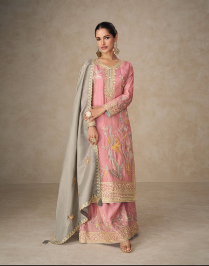 Matrut  | Radhya Pink-Grey Palazzo Suit