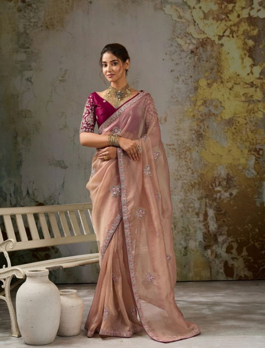 Mirha Magenta Tissue Silk Saree