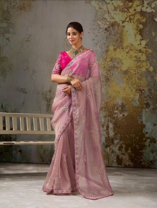 Mirha Fuchsia Tissue Silk Saree