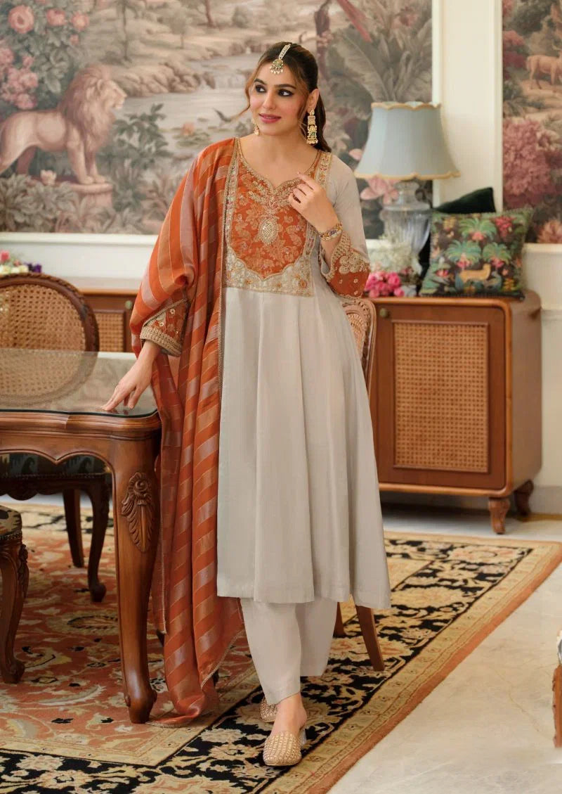 Shubhi Orange A-line Suit