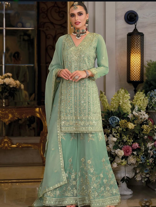 Matrut | Nayaab Mint Green Sharara Suit