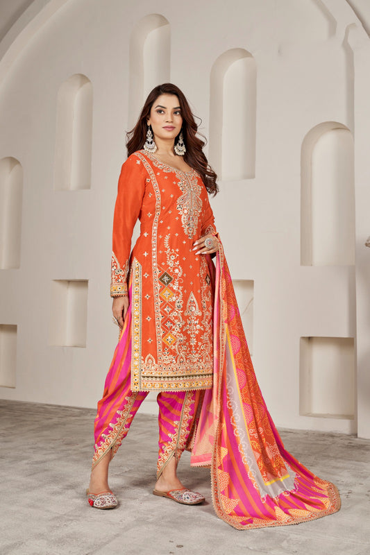Matrut | Phoolzari Orange Dhoti Suit