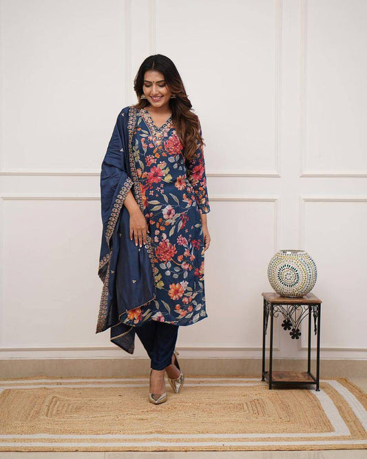 Matrut | Flora Bliss Navy Straight Suit