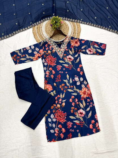 Matrut | Flora Bliss Navy Straight Suit