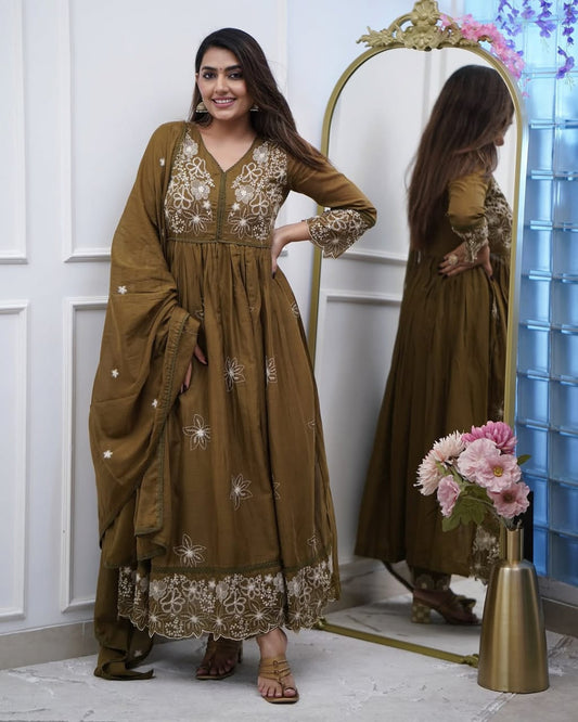 Matrut  | Yashika Coffee Brown Anarkali Suit