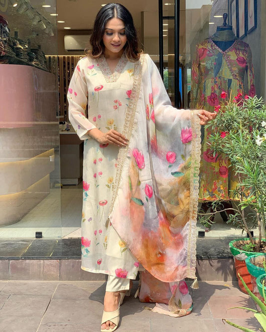 Matrut  | Floral Joy White Straight Suit