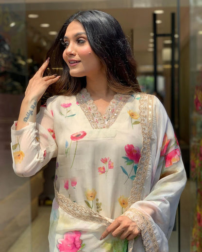 Matrut  | Floral Joy White Straight Suit