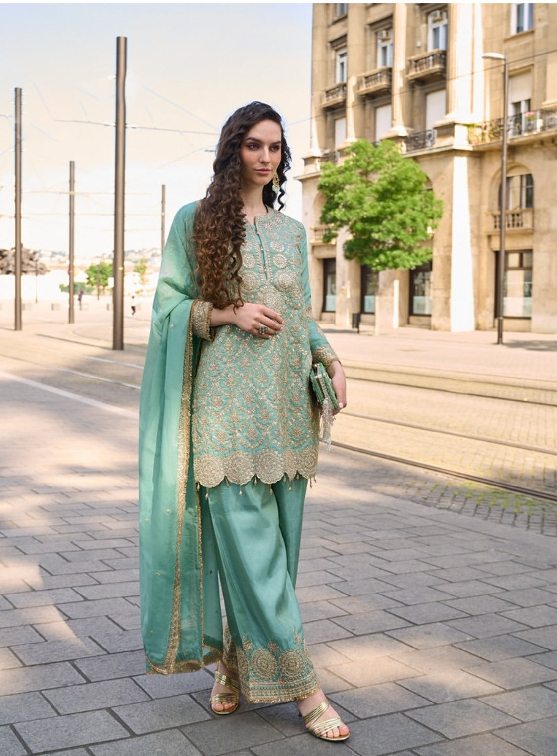 Matrut  | Mumtaz Mint Green Palazzo Suit