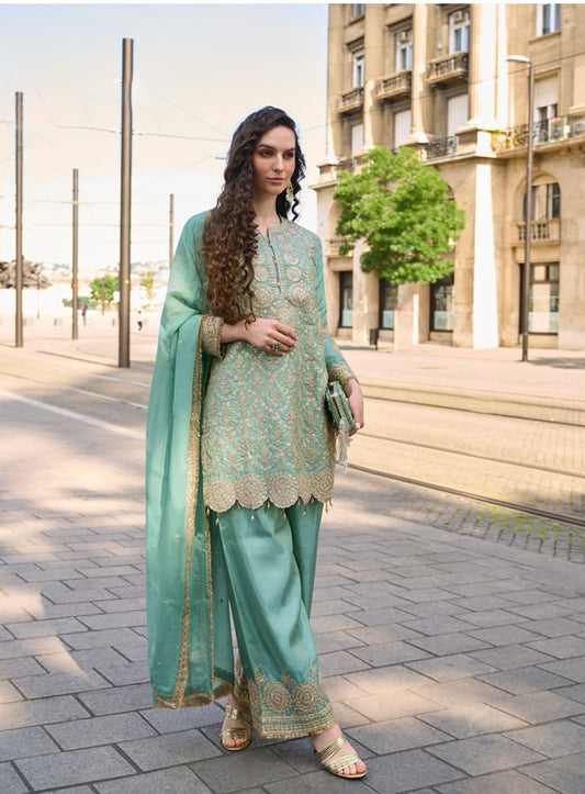 Matrut  | Mumtaz Mint Green Palazzo Suit