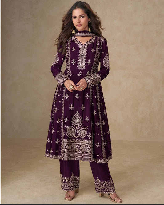 Matrut  | Muskan Wine A-line Suit