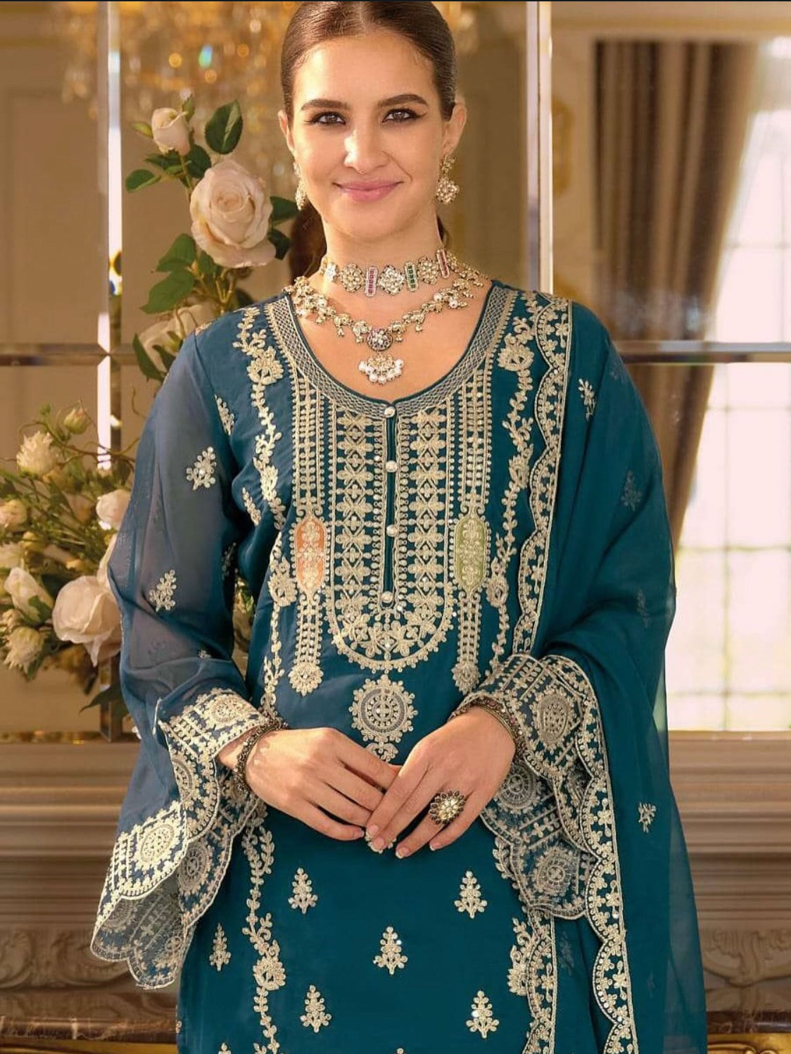 Matrut  | Praniti Teal Blue Straight Suit