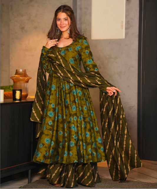 Matrut | Mithi Olive Green Anarkali Suit
