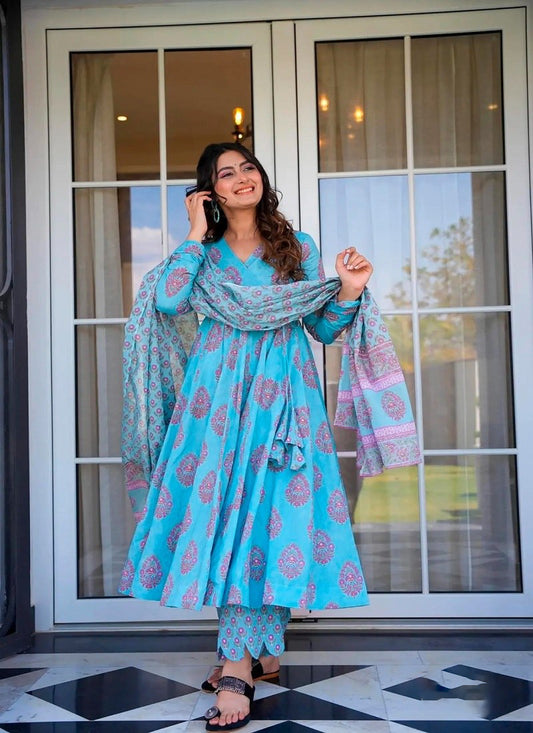 Matrut | Prakrati Blue Pink Anarkali Suit