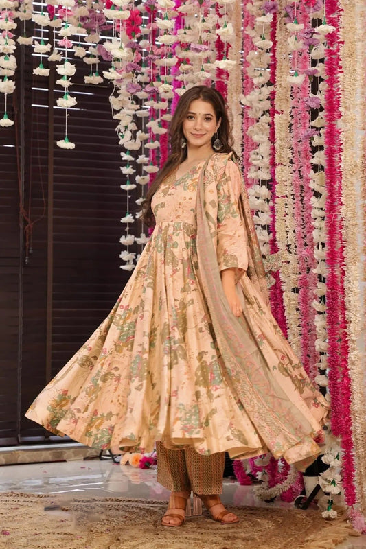 Matrut | Sthir Cream Anarkali Suit