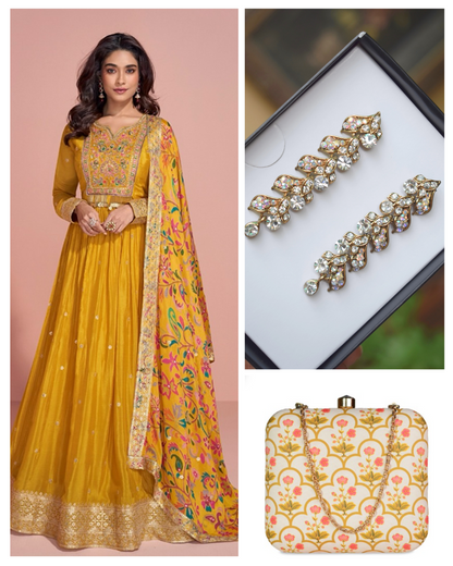 On rent - Matrut  | Mango Masti Yellow Floral Gown