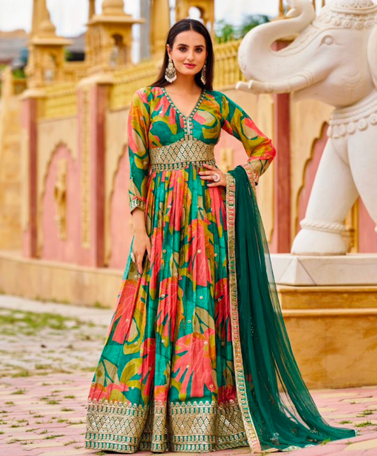 Matrut Blazing Orchid Green Gown