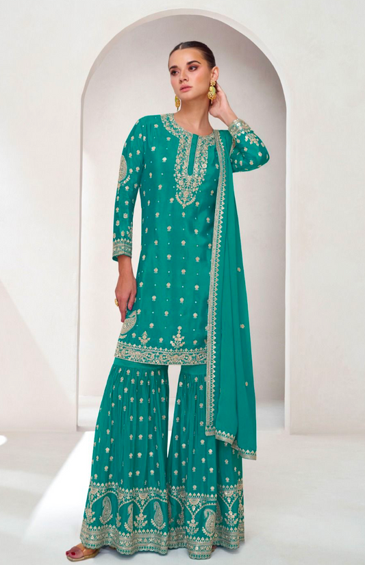 Matrut  | Gleaming Bliss Sea Green Gharara Suit