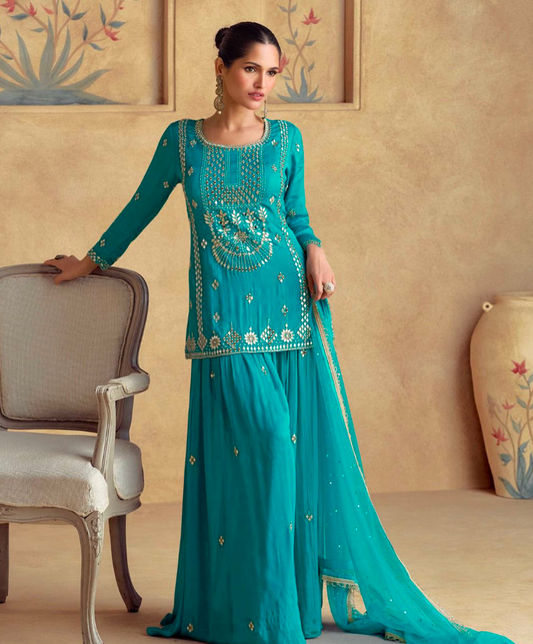 Matrut  | Blanc Aura Aqua Blue Sharara Suit