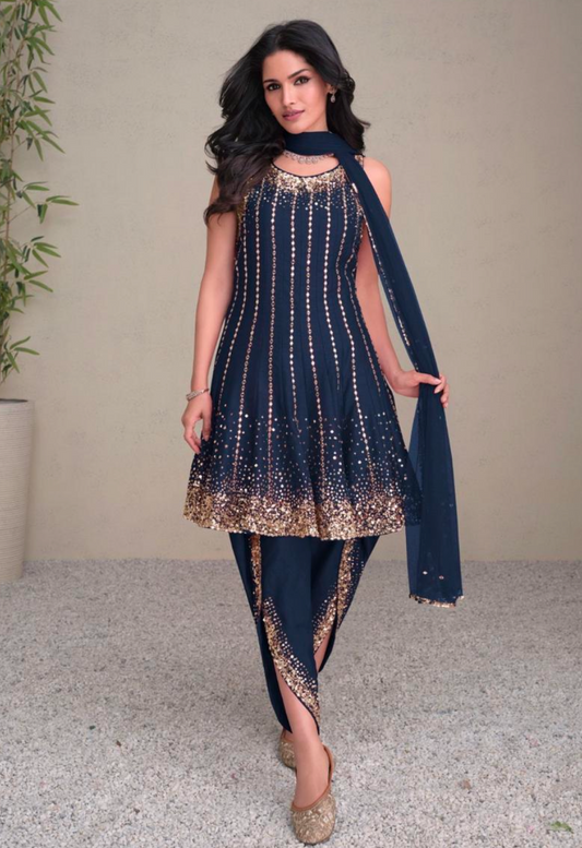 Matrut Mirage Navy Blue Dhoti Suit