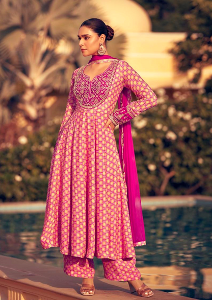 Matrut Alabaster Whispers Pink Anarkali Suit